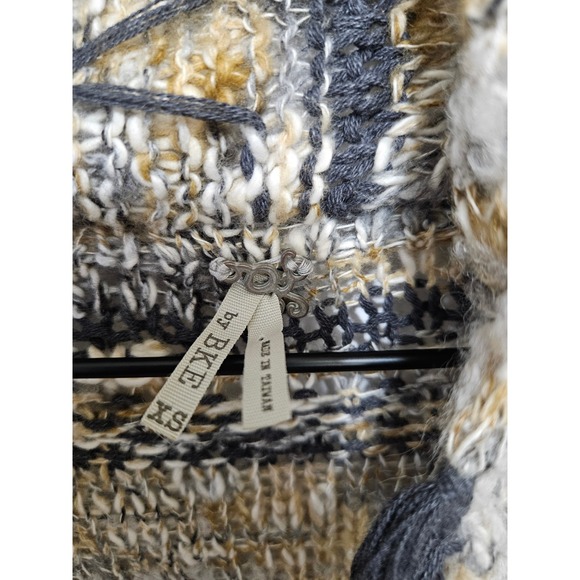 BKE Women Hooded Open Front Cardigan Tassel Knit Sweater Grey Yellow XS - Picture 2 of 6